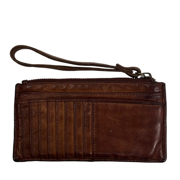 Leather Zip Wristlet Brown Soft Smooth Card Slots Wrist Strap - Picture 3 of 7